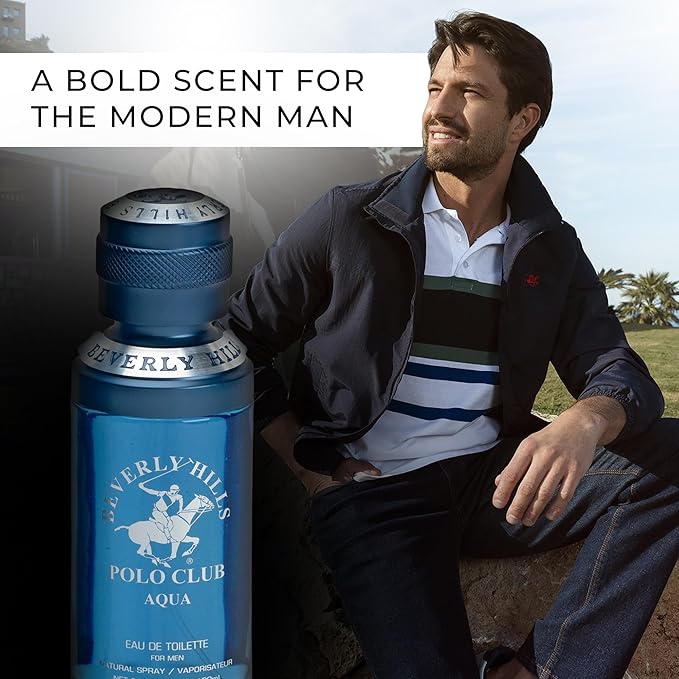 Beverly Hills Polo Club AQUA - Cologne for Men with Italian Bergamot, Green Lemon, Rosemary & Patchouli Notes - Fresh & Aquatic Fragrance Scent - Eau De Toilette Spray 3.40fl.oz / 100ml