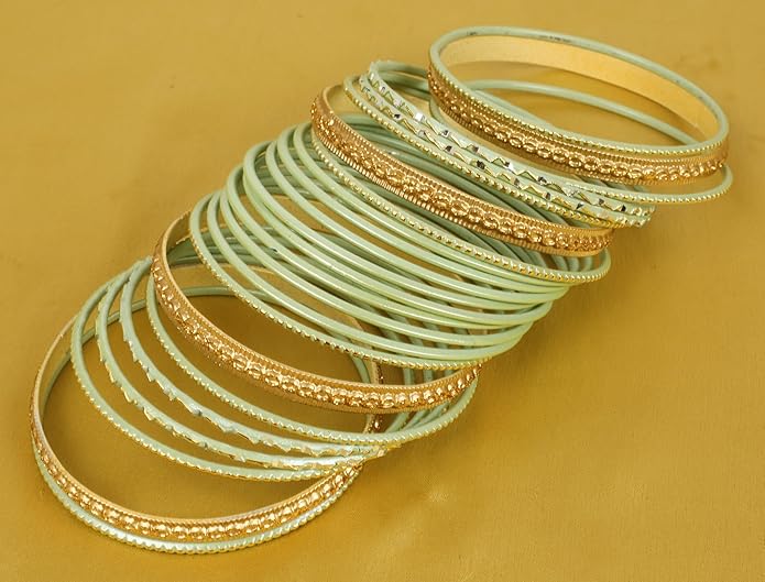 Touchstone Indian Metal Bangles for Women Gold Alloy Bracelets desi 2 Dozen Bangle Collection Bollywood Women's Jewelry Set Multi Stacking Wide Chunky Textured Golden Set of 24 in Gold or White Tone