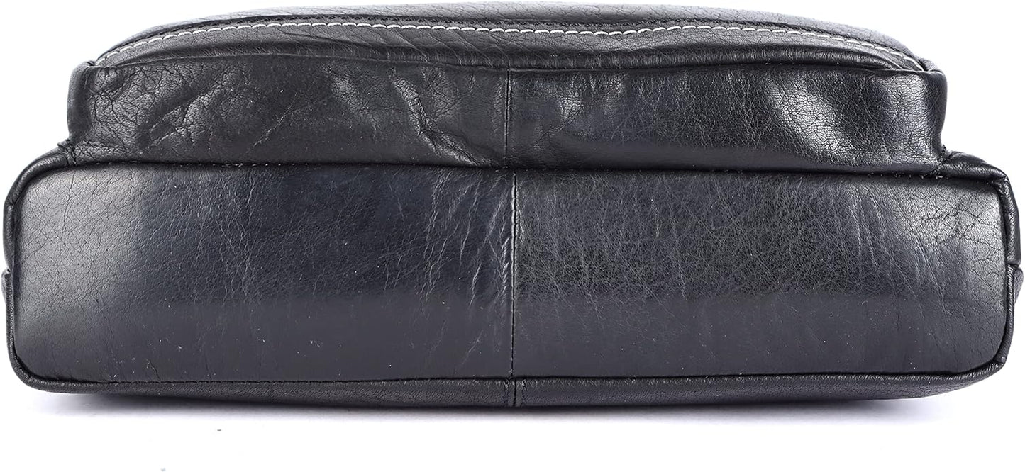 Olga Women's Extra-Large Genuine Leather Crossbody Purse – Soft Triple-Zip Shoulder Bag