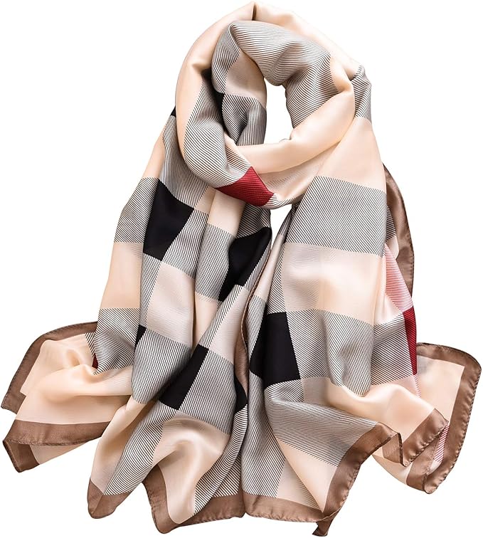 NUWEERIR Womens 100% Large Mulberry Silk Scarf Long Satin Scarf Fashion Lightweight Wraps