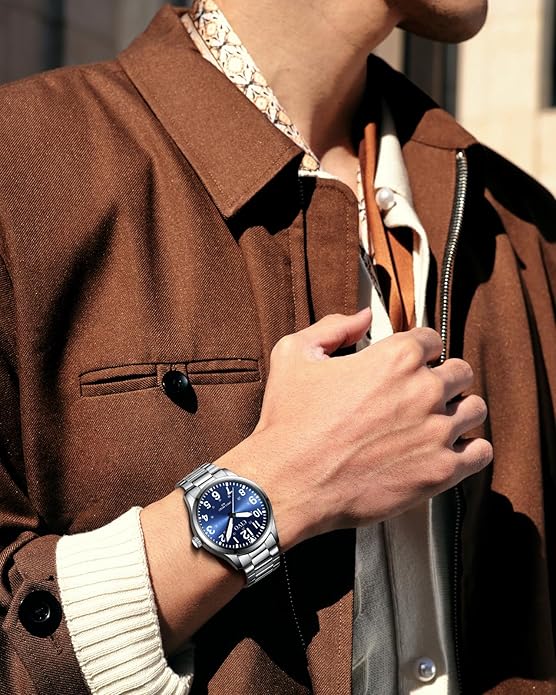 CIVO Analog Wrist Watches for Men: Waterproof Stainless Steel Mens Watches - Silver Watch with Easy Read Dial Men's Watch for Gift