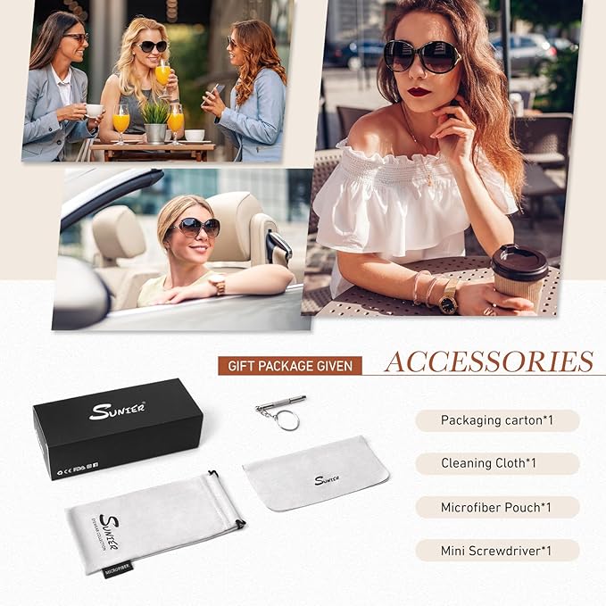 Sunier Sunglasses Womens Polarized Trendy Oversized Sun Glasses Fashion Ladies Shades 100% UV400 Protection S85