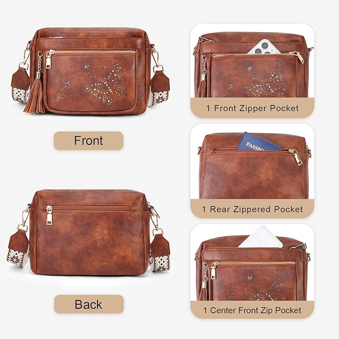 Crossbody Bags for Women Trendy Leather Crossbody Purse Shoulder Handbags Butterfly Design