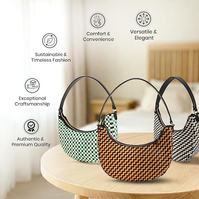 Handmade Woven Genuine Leather Bag, Premium Quality, Crossbody Purse & Hobo Handbag, Diagonal Pattern, 11.81x3.94x9.06 Inches