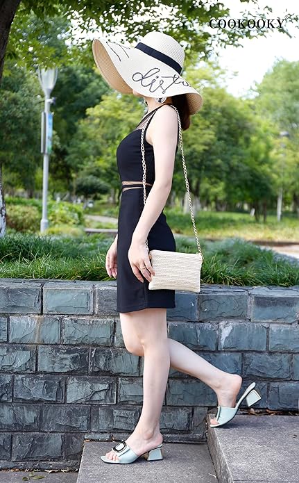 COOKOOKY Womens Straw Clutch Bag Bohemian Summer Beach Straw Purse Zipper Wristlet Wallets for Women