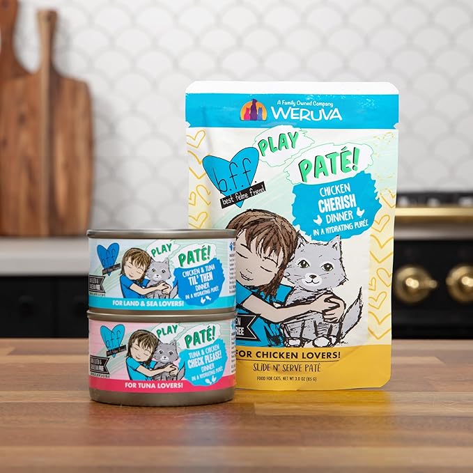 Weruva B.F.F. Play - Best Feline Friend Paté Lovers, Aw Yeah!, Paté Partay! Variety Pack, 3oz Pouch (Pack of 12)