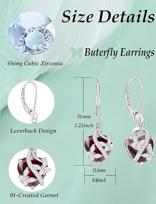 Butterfly Earrings for Women 925 Sterling Silver Heart Earring Birthstone Jewelry