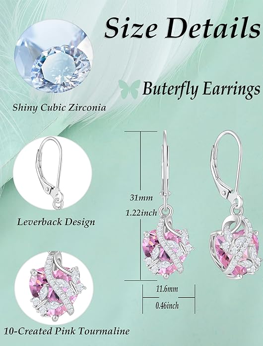 Butterfly Earrings for Women 925 Sterling Silver Heart Earring Birthstone Jewelry