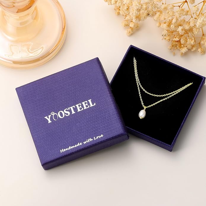 Yoosteel Pearl Necklace for Women - 14K Gold Plated Pearl Pendant Necklaces Minimalist Women Pearls Layered Necklace Dainty Trendy Bridal Bridesmaid Wedding Gifts for Her