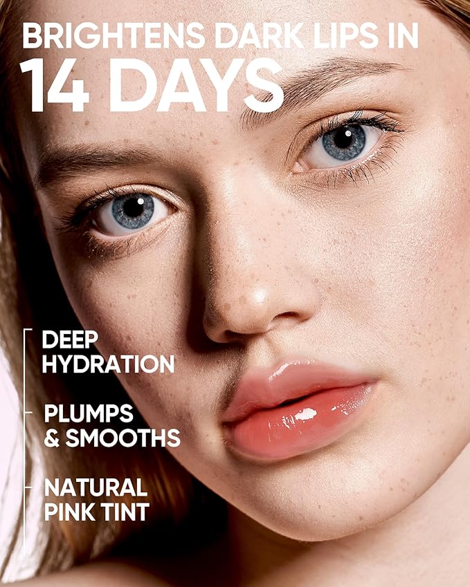Peptide Brightening Lip Serum, Hydrating & Plumping Tinted Lip Gloss, Moisturizing Lip Balm with Polypeptides & Squalane for Glossy Sheer, Smooth Lips (01 Baby Pink)