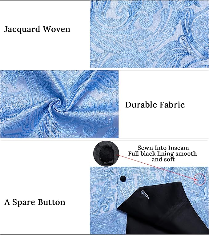 DiBanGu Mens Paisley Suit Vest Silk Jacquard Waistcoat and Necktie Set Formal Shawl Collar Dress Vest 7PCS for Wedding Party