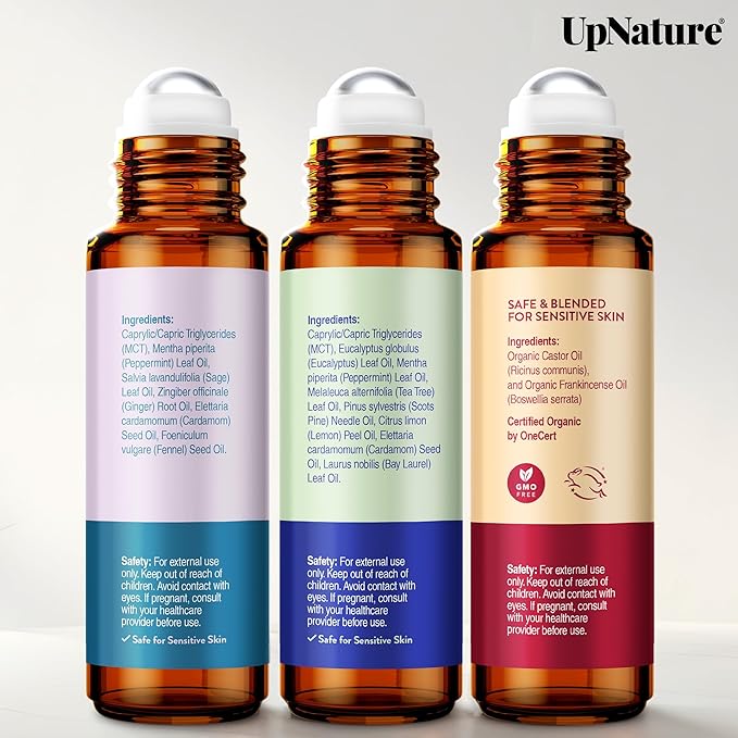 UpNature Self Care Gifts for Women Essential Oils Roll On Set – Galentines & Valentines Day Gifts for Her Mom Wife - Breathe, Beauty & Calm Oil Roller for Aromatherapy and Relaxation