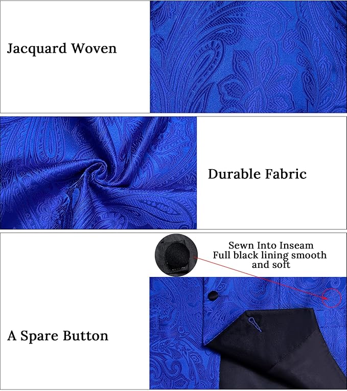 DiBanGu Mens Paisley Suit Vest Silk Jacquard Waistcoat and Necktie Set Formal Shawl Collar Dress Vest 7PCS for Wedding Party
