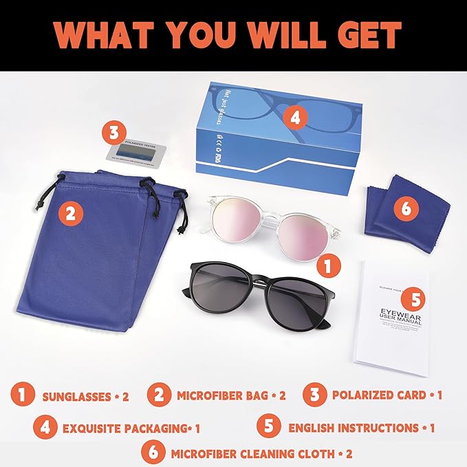 Vintage Round Polarized Sunglasses for Women Men Classic Retro Trendy Designer Style Sun Glasses UV400 Protection
