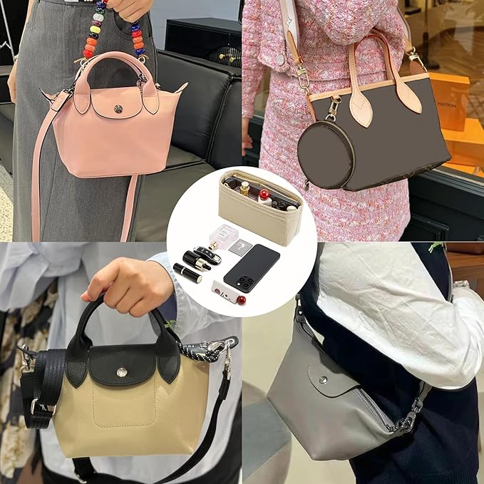 Doxo Purse Organizer Insert for Longchamp Mini/XS Handbags/Neverfull BB,Keeps Le pliage Mini Bags Neat And Shaped (XS/BB,Brown)