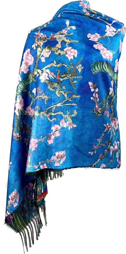 Plum Feathers Super Soft Cashmere Feel Double Sided Reversible Art Shawl Scarf Van Gogh Monet Klimt Inspired