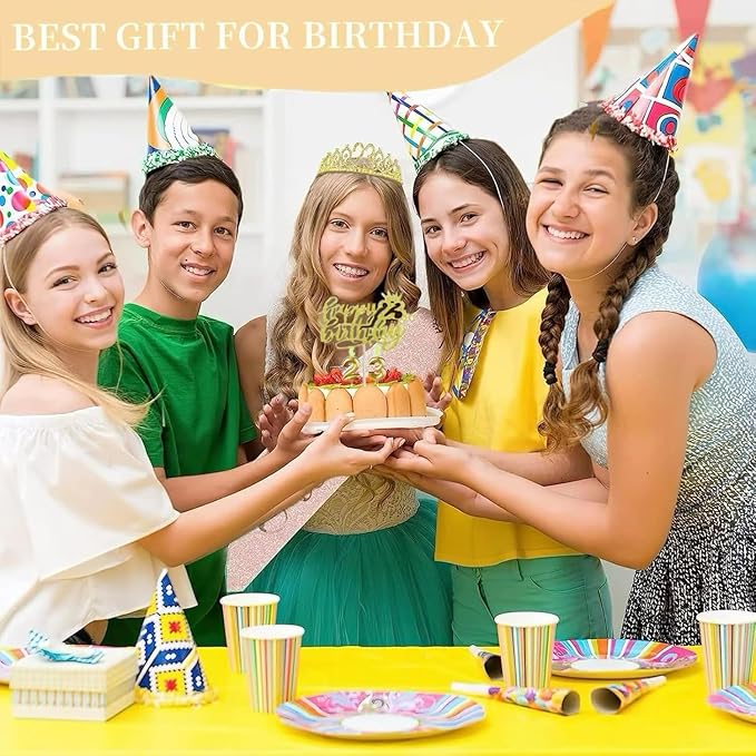 Girls 23rd Birthday Decorations Set, Include Crown, Sash, Cake Topper, Candles, Gold Balloons, Party Supplies