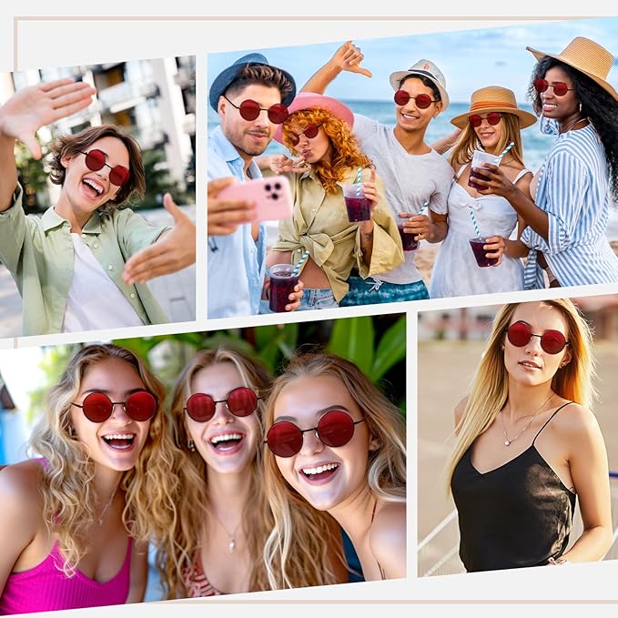 CHRORINE Hippie Sunglasses Round 70s Retro Glasses for Women Men Party Accessory Festival Fashion Vintage Sunglasses