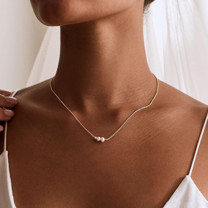 Gold Pearl Necklaces for Women Trendy 14k Gold Plated Dainty Necklace Simple Pearl Drop Single Charm Pendant Necklace Women's Jewelry Best Friend Birthday Gifts Gold Jewelry for Women