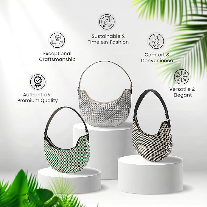 Handmade Woven Genuine Leather Bag, Premium Quality, Crossbody Purse & Hobo Handbag, Diagonal Pattern, 11.81x3.94x9.06 Inches