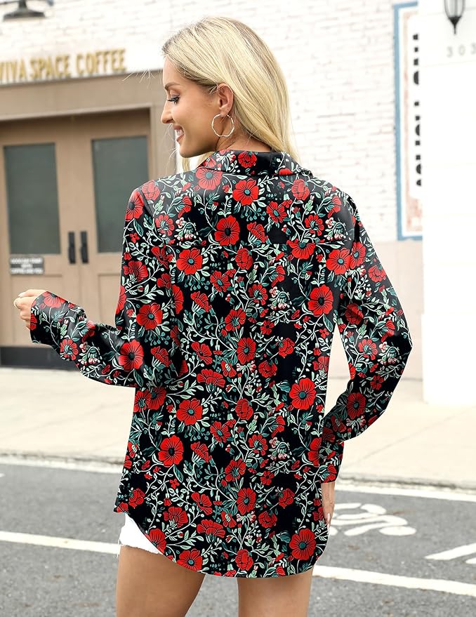 Zeagoo Satin Blouses for Women Silk Button Down Shirts Long Sleeve Business Casual Tops