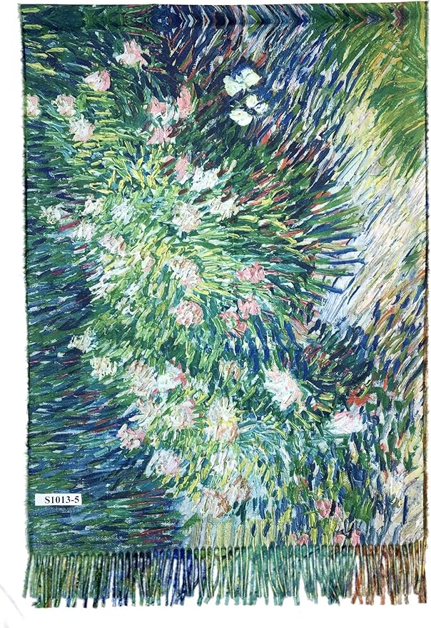 Plum Feathers Super Soft Cashmere Feel Double Sided Reversible Art Shawl Scarf Van Gogh Monet Klimt Inspired