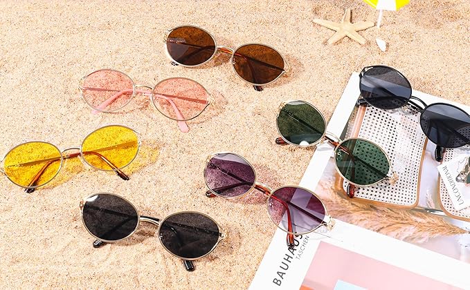 FEISEDY Retro Oval Small Sunglasses for Women Men 90s Trendy Classic Y2K Frame Round Shades UV400 Protection B9164