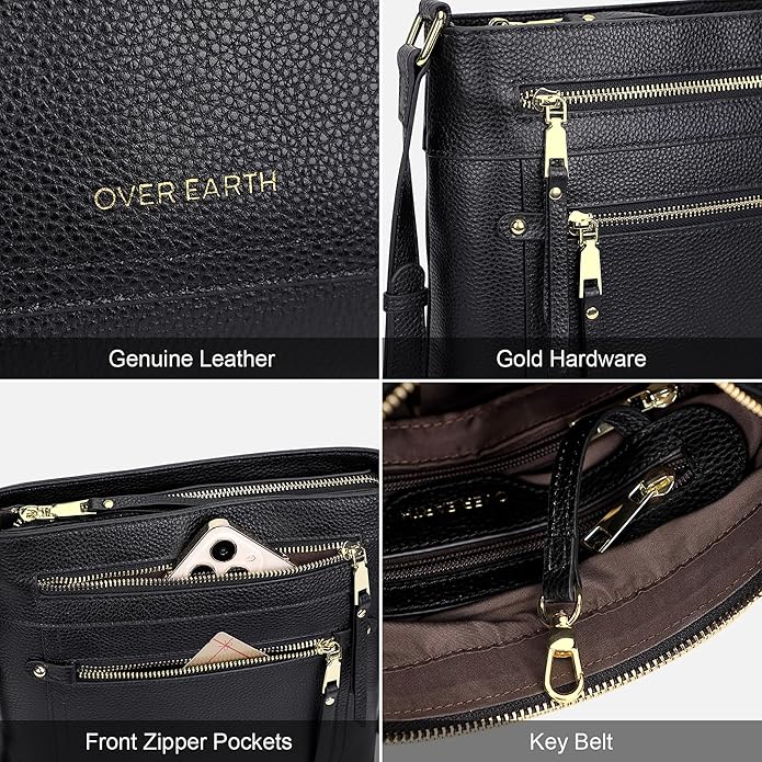 Over Earth Crossbody Bags for Women Leather Purses for Ladies with Multiple Pockets