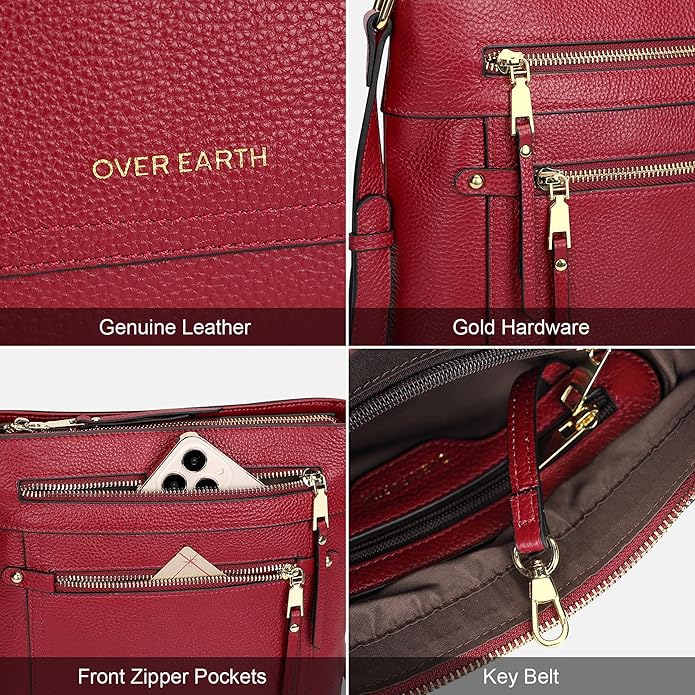 Over Earth Crossbody Bags for Women Leather Purses for Ladies with Multiple Pockets