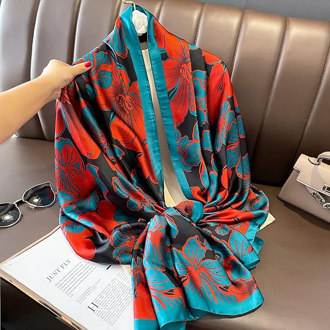 NUWEERIR Womens 100% Large Mulberry Silk Scarf Long Satin Scarf Fashion Lightweight Wraps