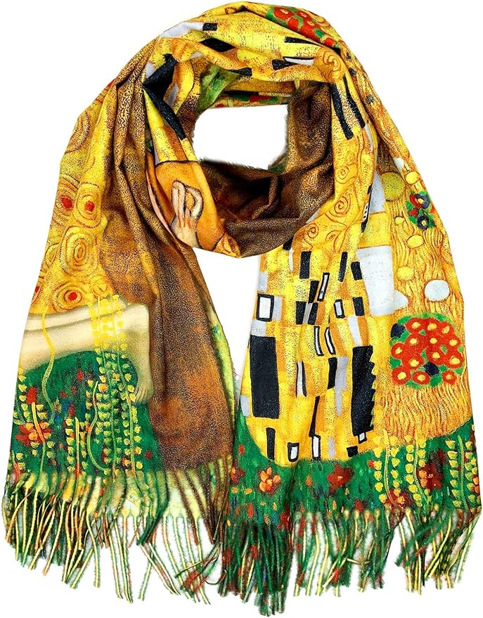 Plum Feathers Super Soft Cashmere Feel Double Sided Reversible Art Shawl Scarf Van Gogh Monet Klimt Inspired