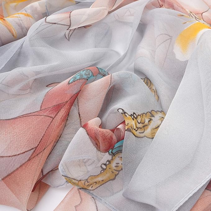 YOUR SMILE Ladies/Women's Lightweight Floral Print/Solid Color mixture Shawl Scarf For Spring Summer season
