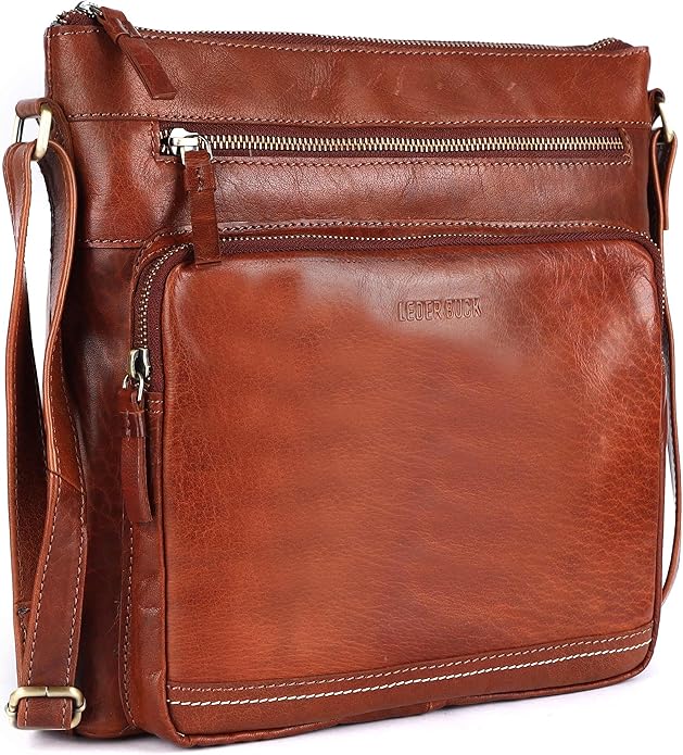 Olga Women's Extra-Large Genuine Leather Crossbody Purse – Soft Triple-Zip Shoulder Bag