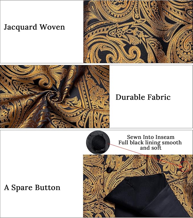 DiBanGu Mens Paisley Suit Vest Silk Jacquard Waistcoat and Necktie Set Formal Shawl Collar Dress Vest 7PCS for Wedding Party