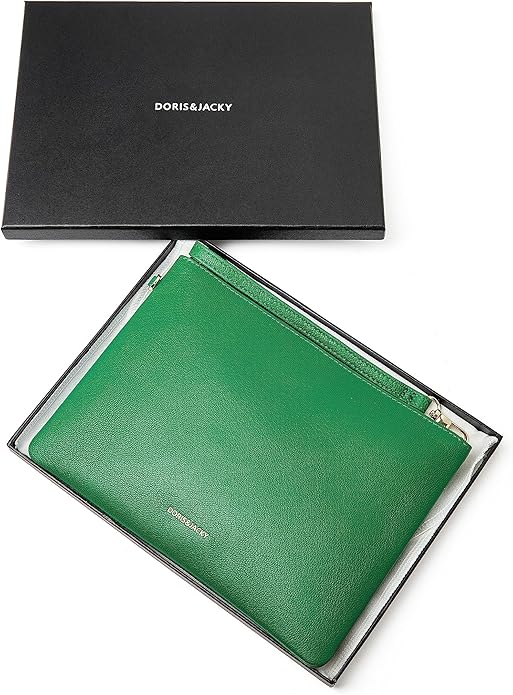 DORIS&JACKY Lambskin Leather Wristlet Clutch Purse for Women Soft Designer Slim Cell Phone Pouch Bag with Detachable Strap