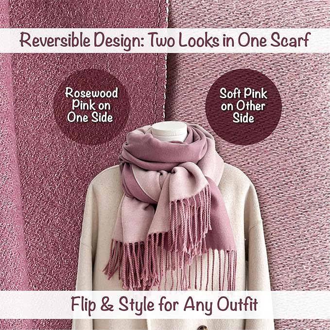 Winter Scarf for Women-Reversible Scarf with Cashmere-Like Softness 70x200cm - Warm Shawl Wrap -Pashmina Shawls Wrap