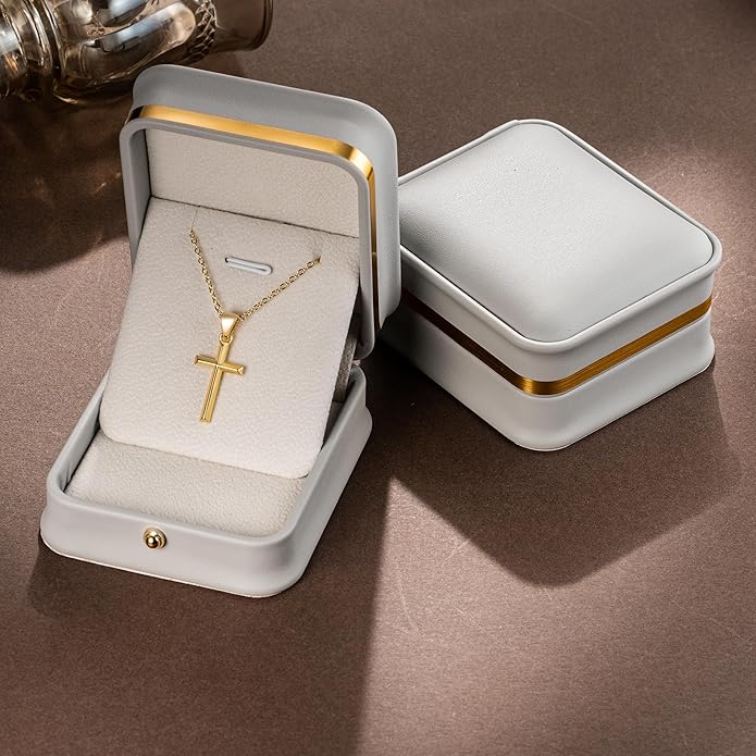 14K Gold Plated Cross Necklace for Women Small Cross Necklace for Women 14K Gold Plated Necklaces for Womens Trendy Modern Minimalist Inspiration Golden Plated Jewelry for Womens Crosses Pendant (A-Cross)
