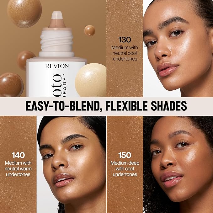 Revlon PhotoReady Lift & Fill Skin Tint, Dewy Foundation with Sheer Buildable Coverage, Lightweight & Hydrating, 130, 1 fl oz