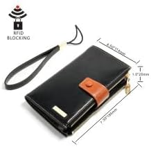 ANDOILT Wallet Women RFID Blocking Genuine Leather Bifold Multi Card Organizer Wristlet Purse Cell Phone Handbag