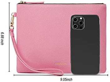 DORIS&JACKY Lambskin Leather Wristlet Clutch Purse for Women Soft Designer Slim Cell Phone Pouch Bag with Detachable Strap