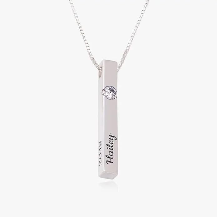 OAK & LUNA - Personalized Pillar Bar Necklace with Diamond Options - Custom Inscription Engraved Pendant - Up to 4 Names - Jewelry Gift for Women, Her, Mother For Mother's Day, Christmas