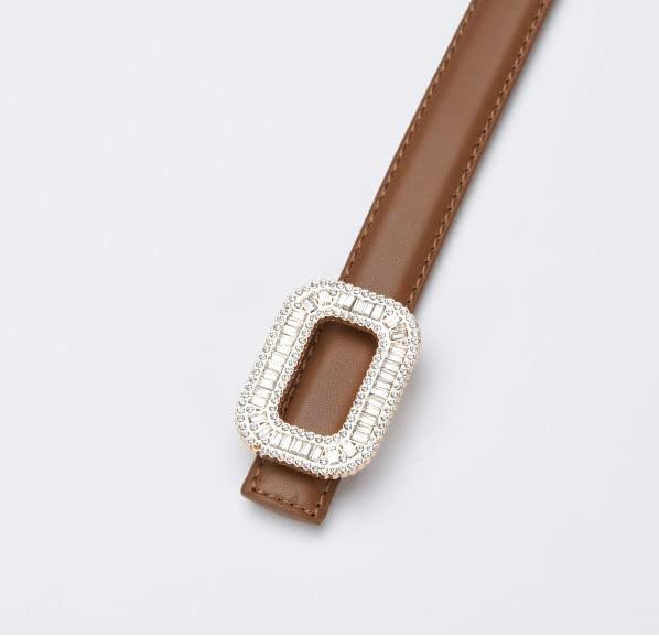 Women Rhinestone Leather Belt, Womens Leather Belt with Crystal Diamond Buckle, Designer Belts for Pants Jeans Dresses