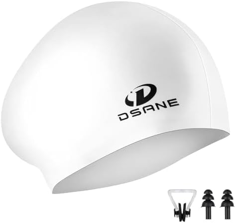 Womens Silicone Swim Cap for Long Hair,3D Ergonomic Design Silicone Swimming Caps for Women Kids Men Adults Boys Girls with Ear Plug and Nose Clip