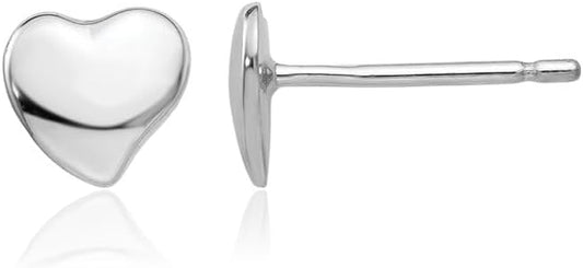 14K White Gold Heart Stud Earrings Polished Button Small Delicate Minimalist Fine Jewelry for Women Gift Birthday Anniversary