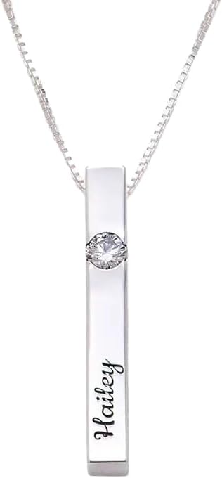 OAK & LUNA - Personalized Pillar Bar Necklace with Diamond Options - Custom Inscription Engraved Pendant - Up to 4 Names - Jewelry Gift for Women, Her, Mother For Mother's Day, Christmas