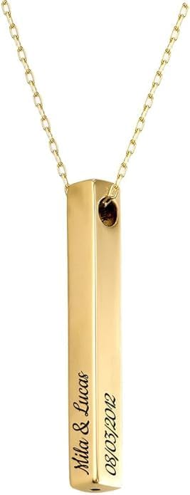 OAK & LUNA - Personalized Pillar Bar Necklace with Diamond Options - Custom Inscription Engraved Pendant - Up to 4 Names - Jewelry Gift for Women, Her, Mother For Mother's Day, Christmas