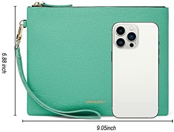 DORIS&JACKY Lambskin Leather Wristlet Clutch Purse for Women Soft Designer Slim Cell Phone Pouch Bag with Detachable Strap