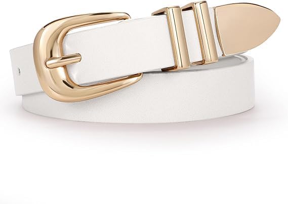 Reversible 1.3" Leather Belt for Women - Vintage Silver Buckle Fashion Belt for Jeans and Dresses
