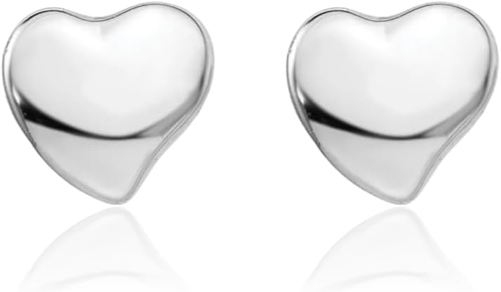 14K White Gold Heart Stud Earrings Polished Button Small Delicate Minimalist Fine Jewelry for Women Gift Birthday Anniversary