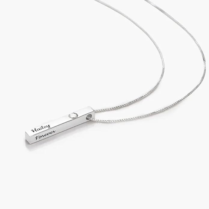 OAK & LUNA - Personalized Pillar Bar Necklace with Diamond Options - Custom Inscription Engraved Pendant - Up to 4 Names - Jewelry Gift for Women, Her, Mother For Mother's Day, Christmas